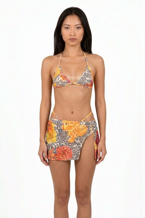 Vibrant Leopard and Floral Mixed Print 3-Piece Swimsuit Set