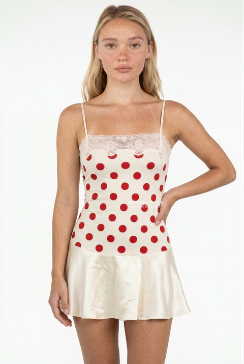 Red Polka Dot Drop-Hem Mini Dress