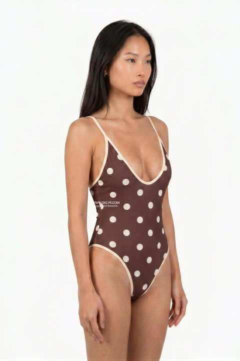 Vintage Chocolate Polka Dot Swimwear