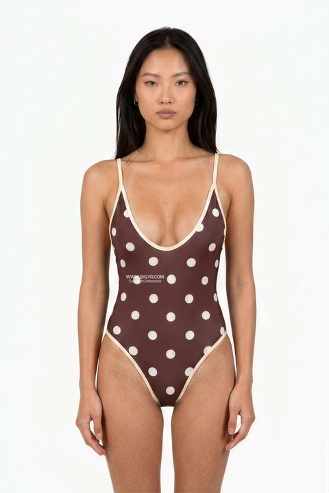 Vintage Chocolate Polka Dot Swimwear
