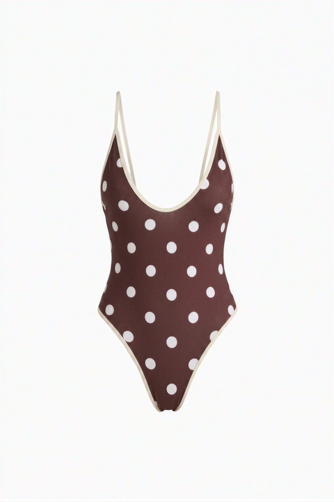 Vintage Chocolate Polka Dot Swimwear