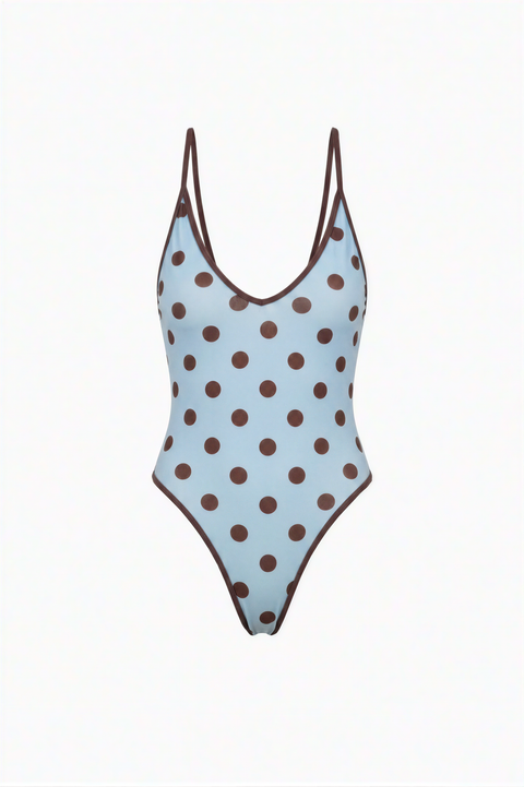 Vintage Chocolate Blue Polka Dot Swimwear