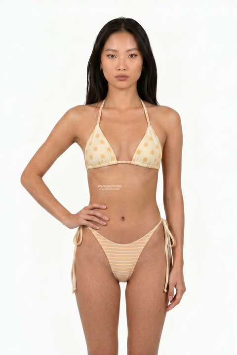 Yellow Mixed-Print Shortie Bikini