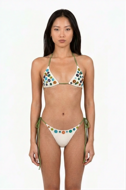 Embellished Beaded Cream Bikini Set