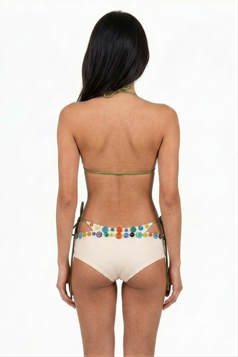Embellished Beaded Cream Bikini Set