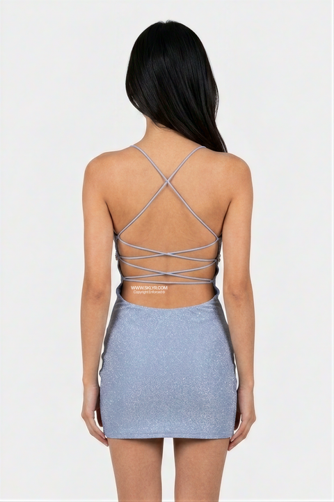 Rhinestone Detail Glitter Bodycon Mini Dress