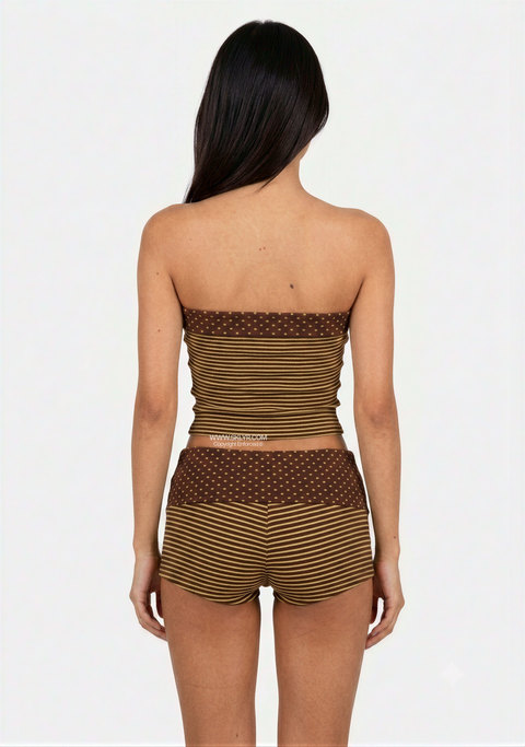 Striped & Polka Dot Tube Top and Shorts Set