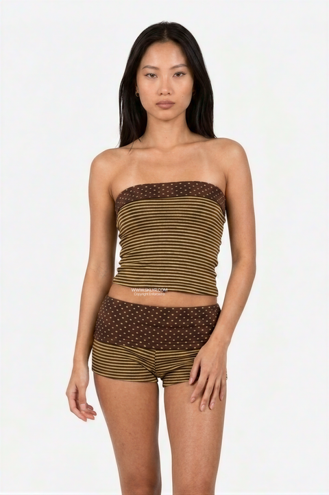Striped & Polka Dot Tube Top and Shorts Set