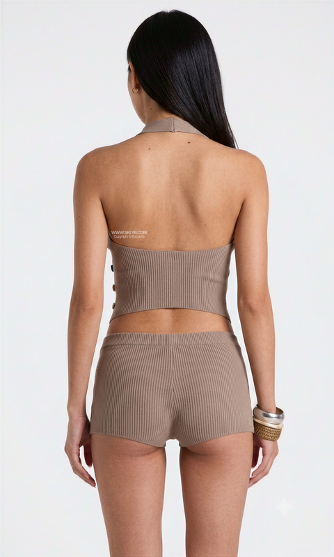 Embellished Knit Halter Top and Shorts Set