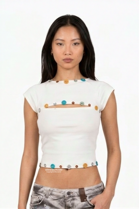 Multi-Button Cut-Out Crop Top
