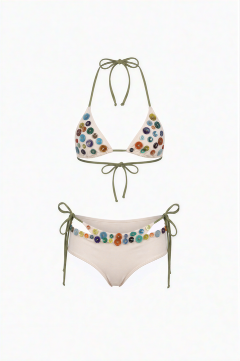 Embellished Beaded Cream Bikini Set