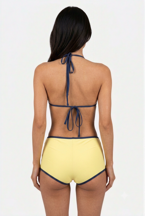 Butter Yellow Triangle Top and Boyleg Bottom Swimsuit