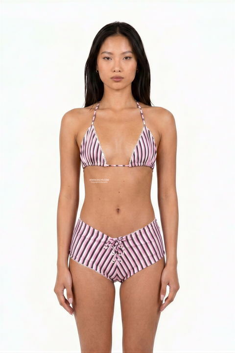Vintage Vibe Lace-Up Striped Bikini