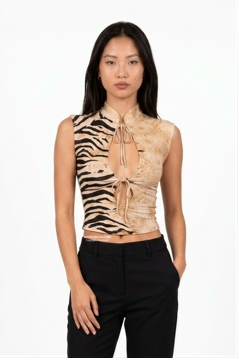 Wildside Georgia Tiger Print Tie-Front Top