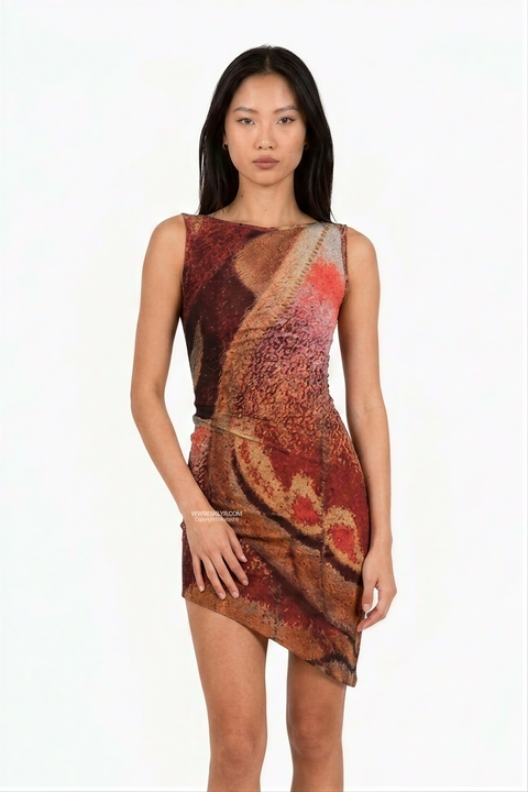 Terra Abstract Asymmetric Mini Dress