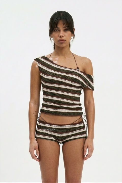 Striped Textured Knit 4-Piece Bikini