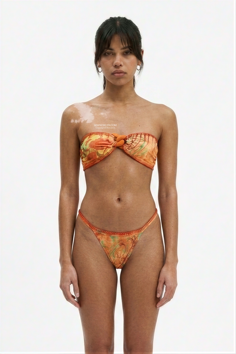 Sunset Floral Sheer Bandeau Maxi 3-Piece Bikini