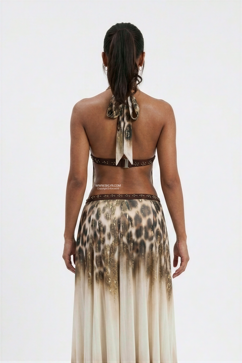 Leopard Print Halter Cutout Maxi Dress