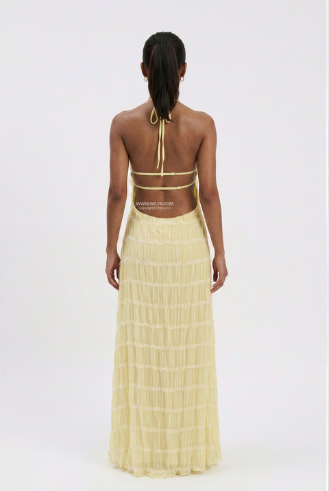 Yellow Tiered Halter Maxi Dress