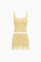 Yellow Fringed Crochet Swirl Two-Piece Set