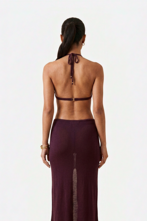 Plum Plunging Halter Cutout Maxi Dress