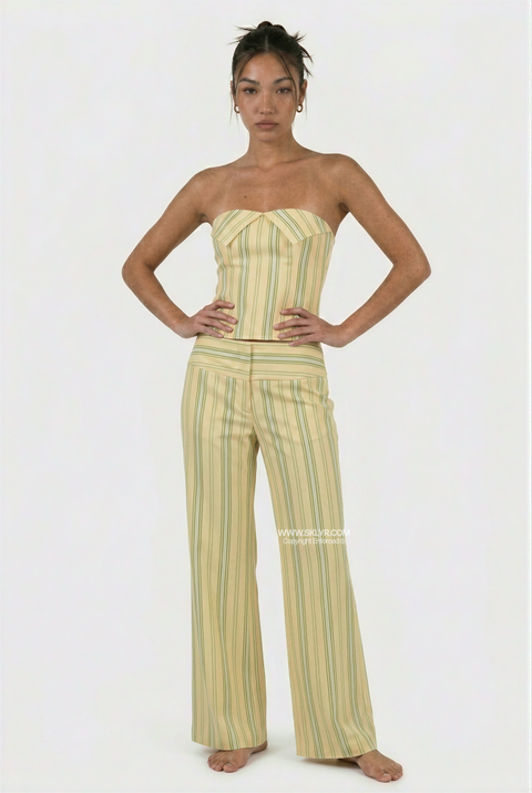 Blue Wide-Leg Stripe Set