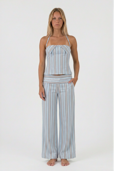 Blue Wide-Leg Stripe Set