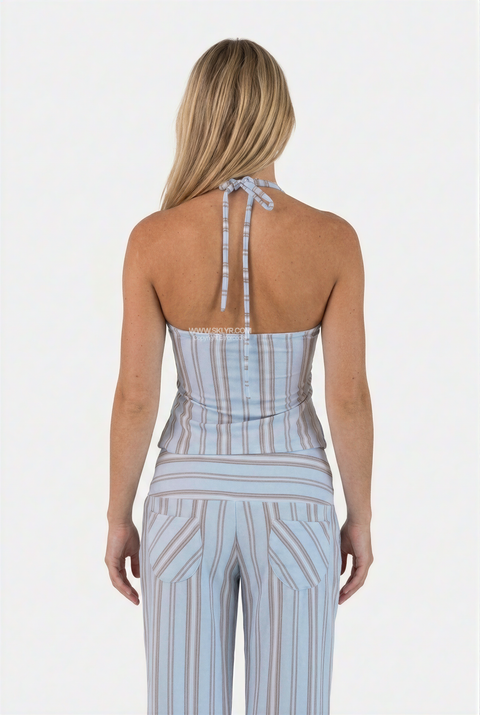 Blue Wide-Leg Stripe Set