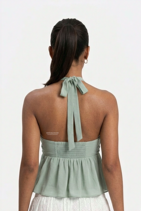 Sage Beaded Chiffon Flyaway Top