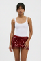 Red Beaded Fringe Sequin Skirt