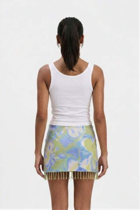 Shimmering Fringe-Hem Mini Skirt