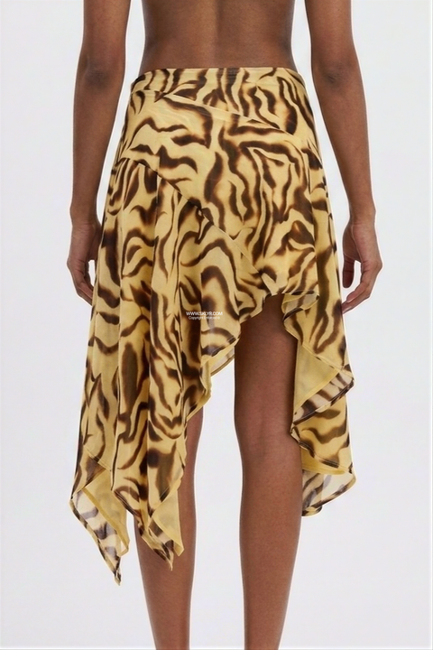 Tiger Print Asymmetric Ruffle Skirt