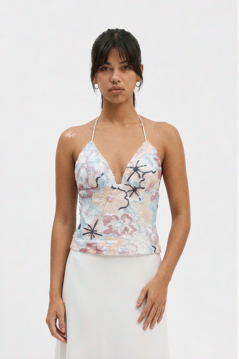 Pastel Floral Sequin Halter Top