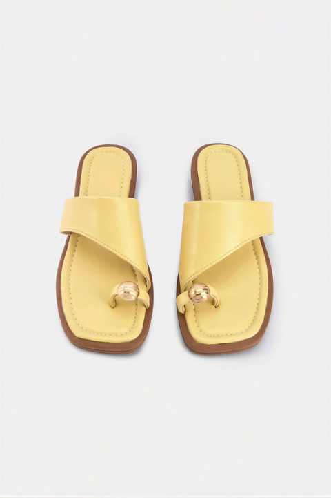 Pale Yellow Toe-Ring Flat Sandals