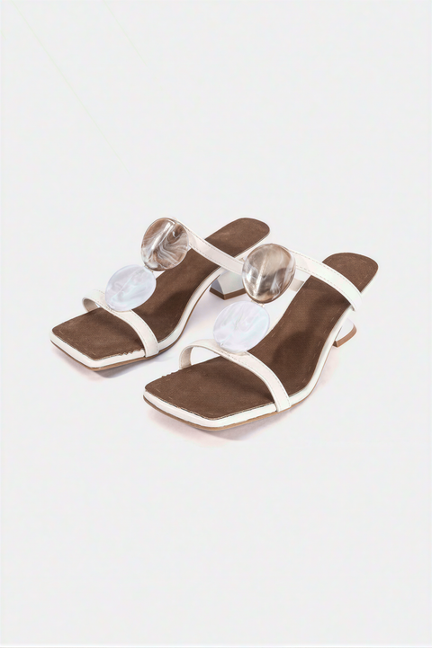 White Marbled Disc Strappy Sandals
