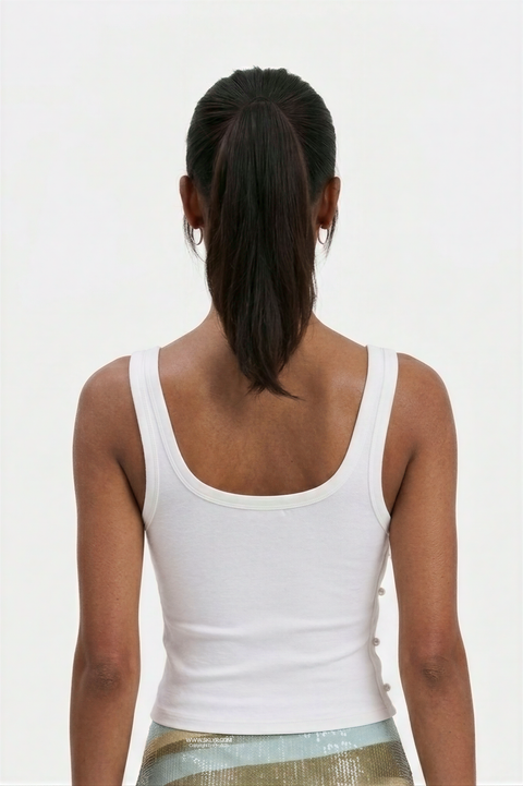 White Teardrop Crystal Embellished Ribbed Tank Top