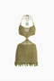 Olive Green Crochet Cut-Out Mini Dress