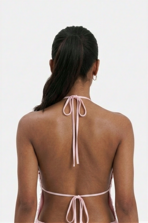 Pink Iridescent Paillette Halter  Top