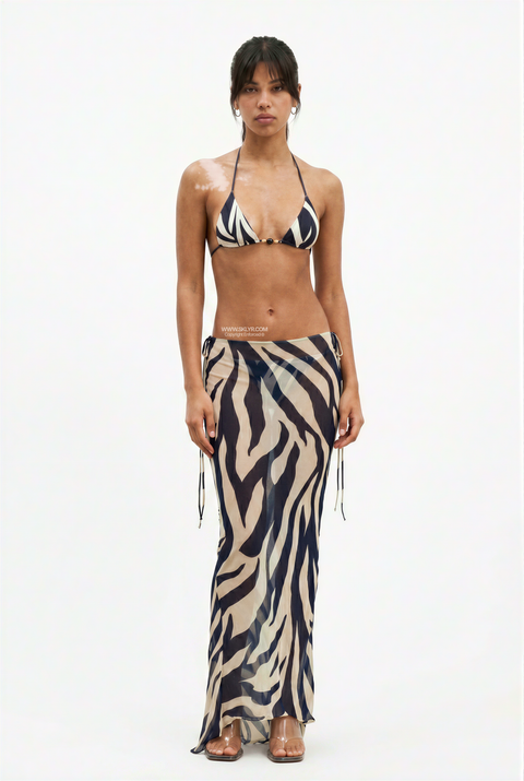 Zebra Print 3-Piece Sheer Mesh Set Bikini