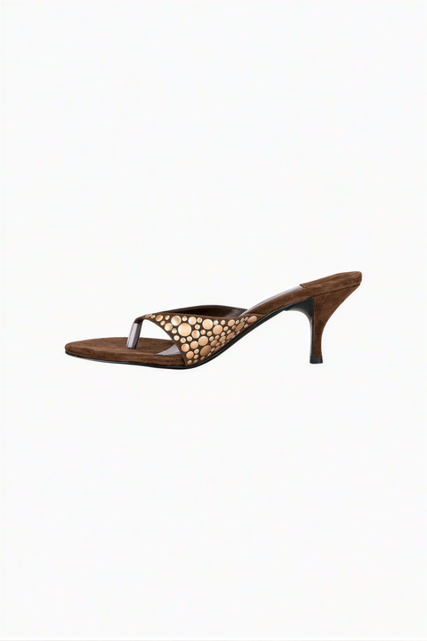 Brown Suede Studded Thong Sandals