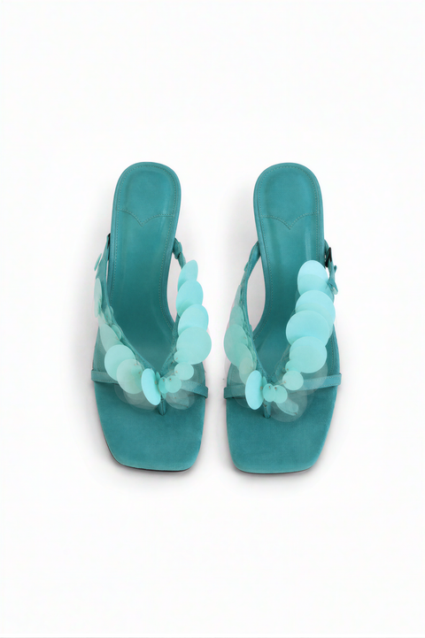 Vibrant Turquoise Paillette Stiletto Sandals