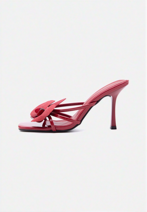 Red Patent Orchid Embellished Stiletto Sandals