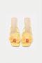 Lemon Yellow Orchid Embellished Kitten Heel Sandals
