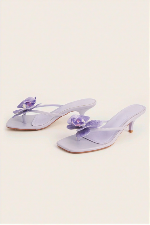 Lilac Orchid Square-Toe Kitten Heel Sandals