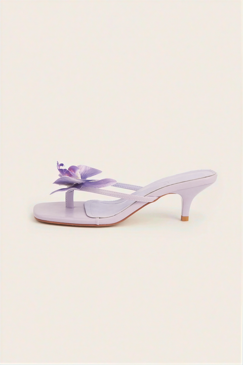 Lilac Orchid Square-Toe Kitten Heel Sandals