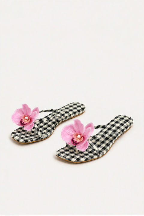 Floral Appliqué Thong Sandals