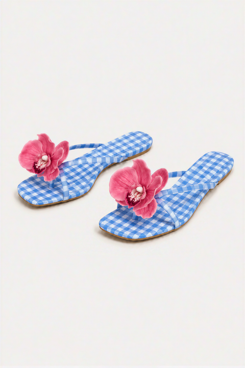 Floral Appliqué Thong Sandals