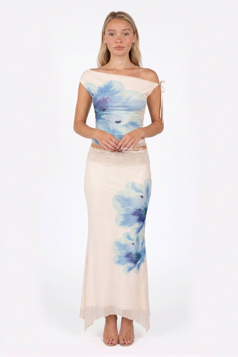 Blue & White Floral Two-Piece Set