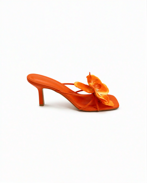 Vibrant Orange Orchid Strappy Heeled Sandals