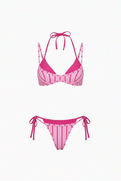 Hot Pink & Light Pink Striped Triangle Bikini